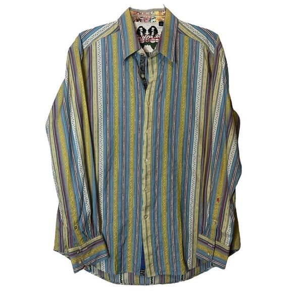 Robert Graham Shirt Mens Large Pemica Multicolor Stripe Abstract Flip Cuff  L - Picture 1 of 7